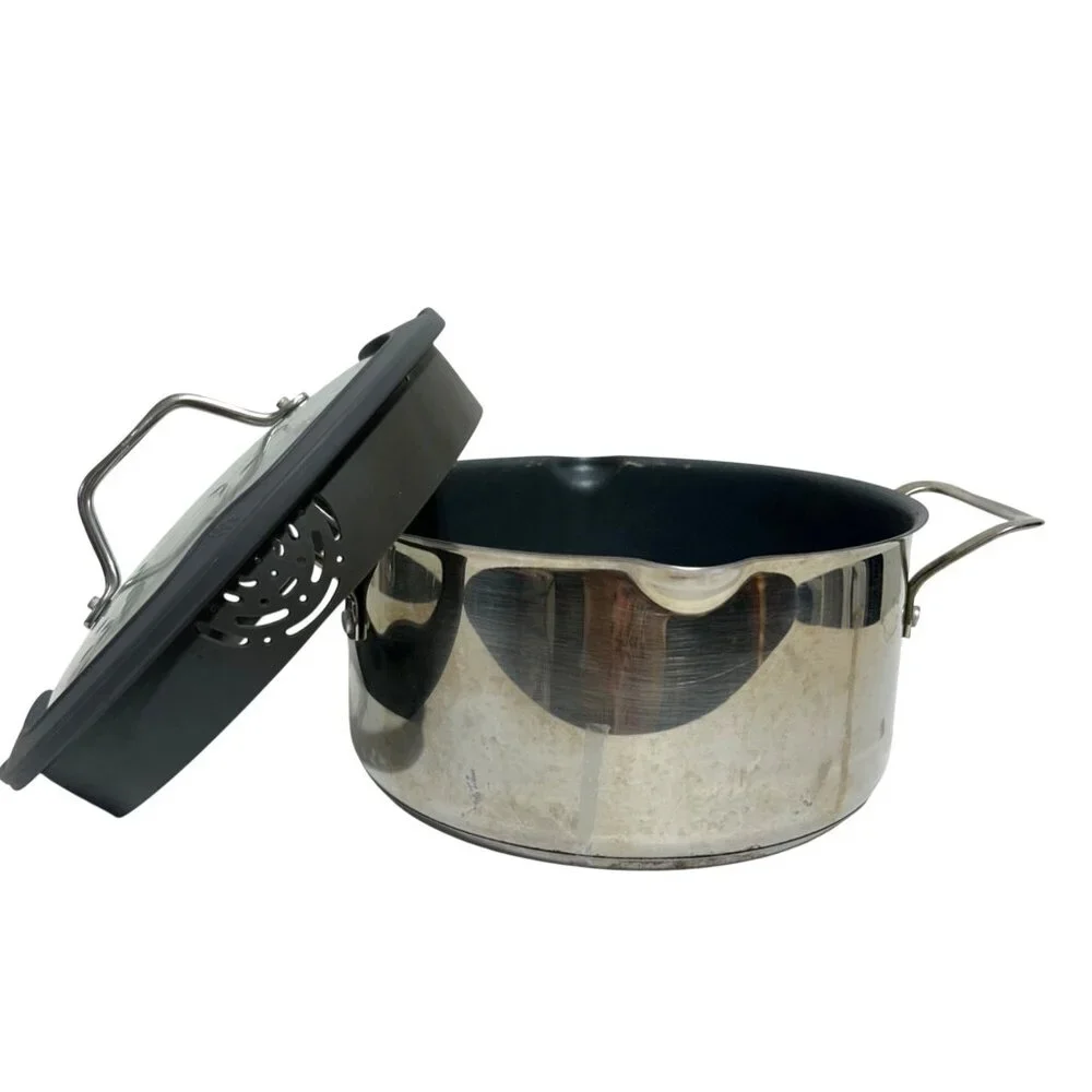 Princess House 5 Qt Stainless Steel Saucepan With Glass Lid & Pour Spouts